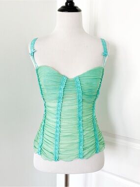 Victoria's Secret Mint Green Ruched Lace-Trim Bustier Corset Top - 34C